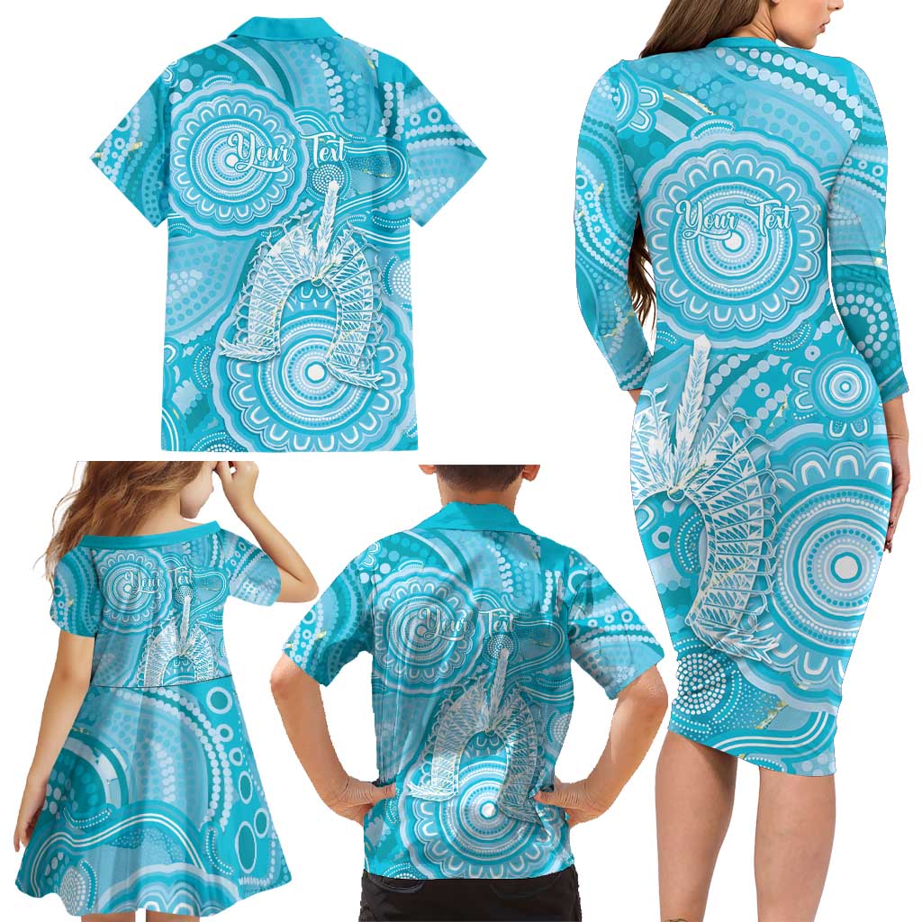 50 Years Deadly NAIDOC Week 2026 Personalised Family Matching Long Sleeve Bodycon Dress and Hawaiian Shirt Dhari Blue Indigenous Art