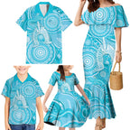 50 Years Deadly NAIDOC Week 2026 Personalised Family Matching Mermaid Dress and Hawaiian Shirt Dhari Blue Indigenous Art