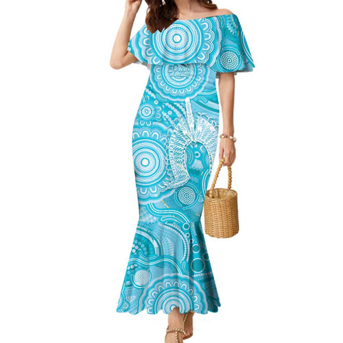 50 Years Deadly NAIDOC Week 2026 Personalised Family Matching Mermaid Dress and Hawaiian Shirt Dhari Blue Indigenous Art