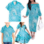 50 Years Deadly NAIDOC Week 2026 Personalised Family Matching Off The Shoulder Long Sleeve Dress and Hawaiian Shirt Dhari Blue Indigenous Art