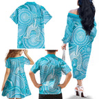 50 Years Deadly NAIDOC Week 2026 Personalised Family Matching Off The Shoulder Long Sleeve Dress and Hawaiian Shirt Dhari Blue Indigenous Art