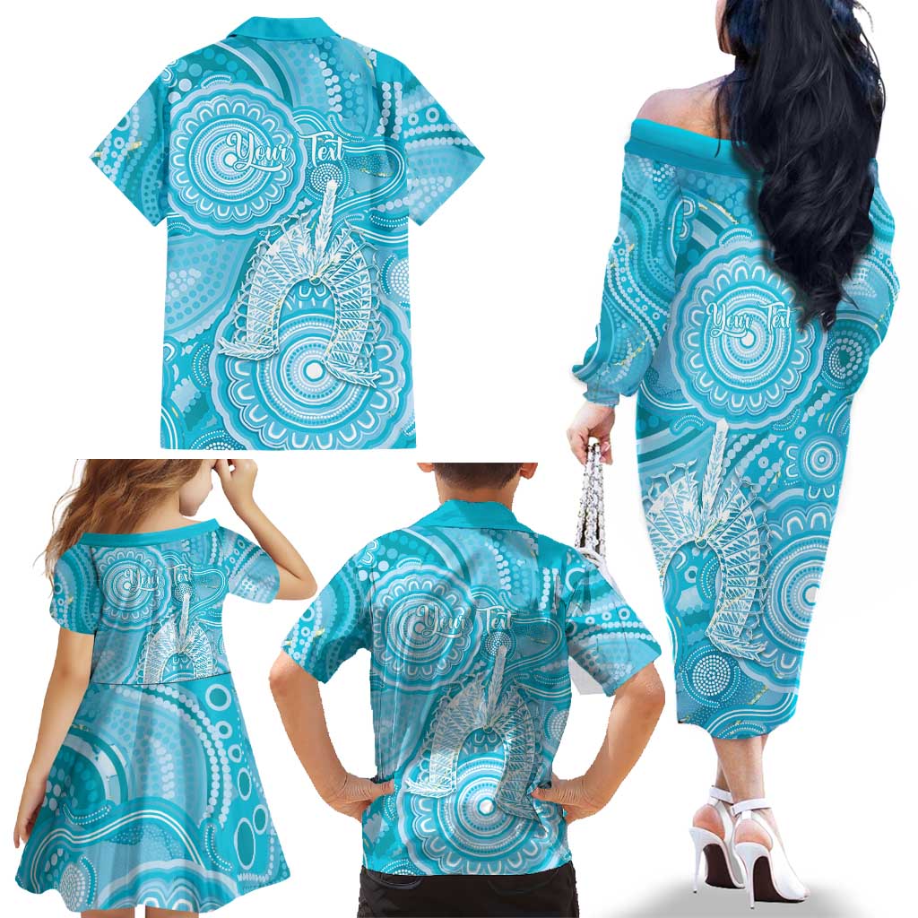 50 Years Deadly NAIDOC Week 2026 Personalised Family Matching Off The Shoulder Long Sleeve Dress and Hawaiian Shirt Dhari Blue Indigenous Art