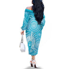 50 Years Deadly NAIDOC Week 2026 Personalised Family Matching Off The Shoulder Long Sleeve Dress and Hawaiian Shirt Dhari Blue Indigenous Art