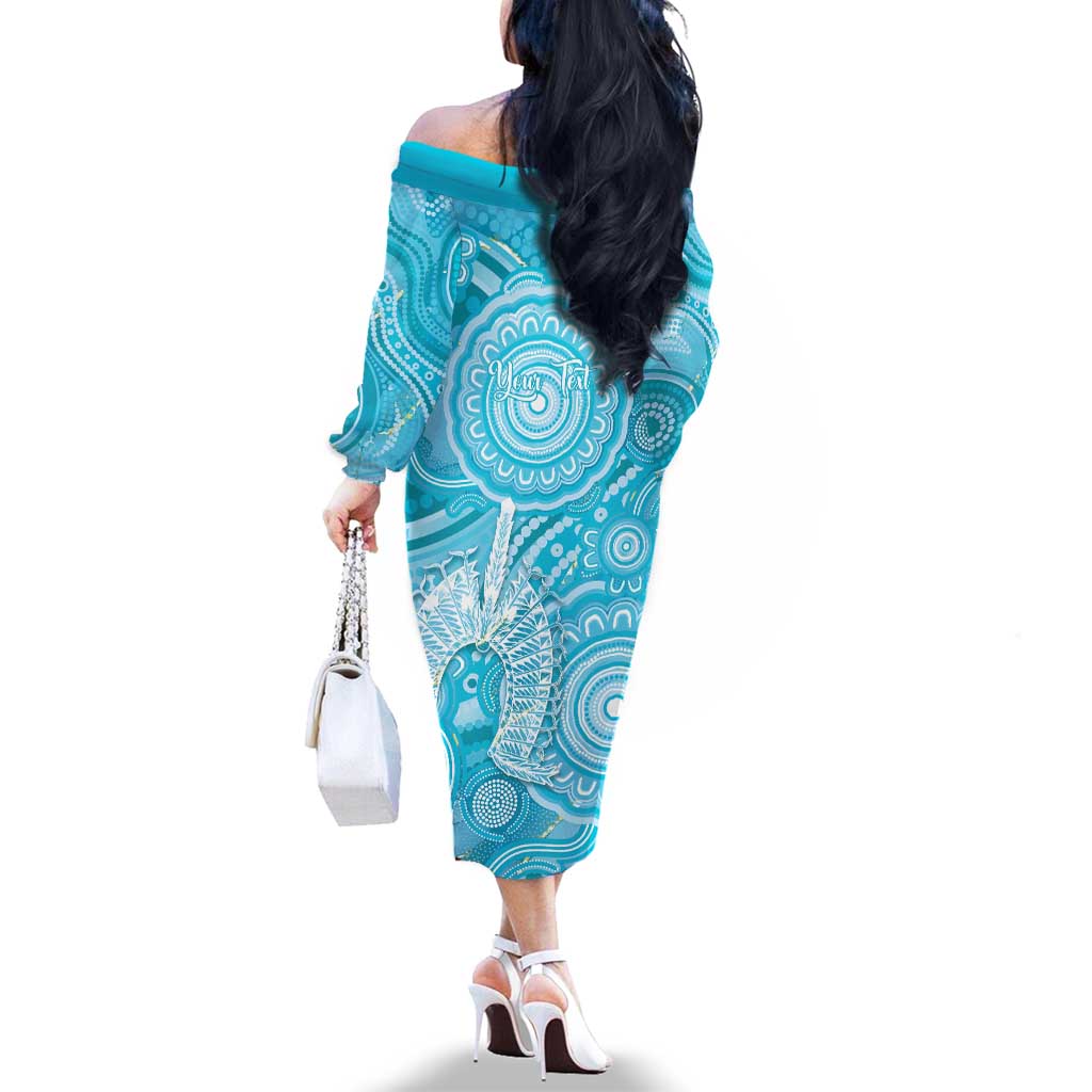 50 Years Deadly NAIDOC Week 2026 Personalised Family Matching Off The Shoulder Long Sleeve Dress and Hawaiian Shirt Dhari Blue Indigenous Art