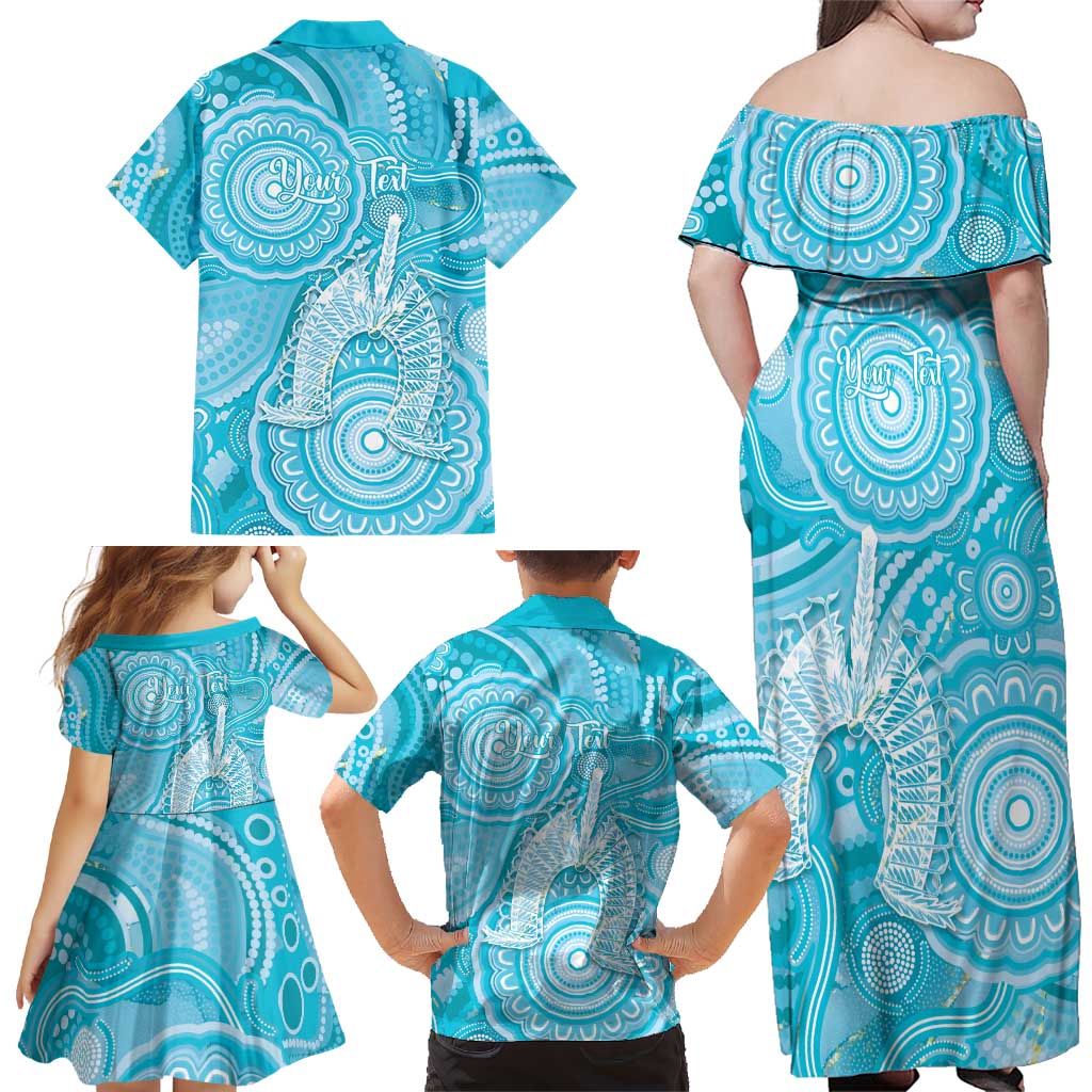 50 Years Deadly NAIDOC Week 2026 Personalised Family Matching Off Shoulder Maxi Dress and Hawaiian Shirt Dhari Blue Indigenous Art