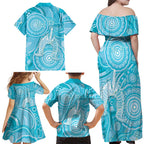 50 Years Deadly NAIDOC Week 2026 Personalised Family Matching Off Shoulder Maxi Dress and Hawaiian Shirt Dhari Blue Indigenous Art