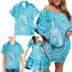 50 Years Deadly NAIDOC Week 2026 Personalised Family Matching Off Shoulder Short Dress and Hawaiian Shirt Dhari Blue Indigenous Art
