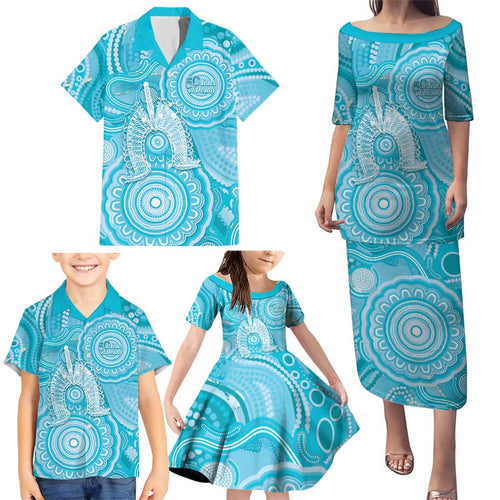 50 Years Deadly NAIDOC Week 2026 Personalised Family Matching Puletasi and Hawaiian Shirt Dhari Blue Indigenous Art