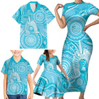 50 Years Deadly NAIDOC Week 2026 Personalised Family Matching Short Sleeve Bodycon Dress and Hawaiian Shirt Dhari Blue Indigenous Art
