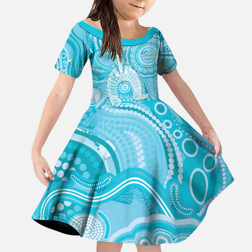 50 Years Deadly NAIDOC Week 2026 Personalised Family Matching Short Sleeve Bodycon Dress and Hawaiian Shirt Dhari Blue Indigenous Art