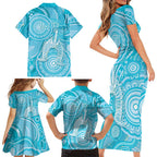 50 Years Deadly NAIDOC Week 2026 Personalised Family Matching Short Sleeve Bodycon Dress and Hawaiian Shirt Dhari Blue Indigenous Art