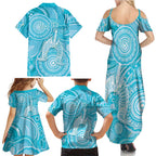 50 Years Deadly NAIDOC Week 2026 Personalised Family Matching Summer Maxi Dress and Hawaiian Shirt Dhari Blue Indigenous Art