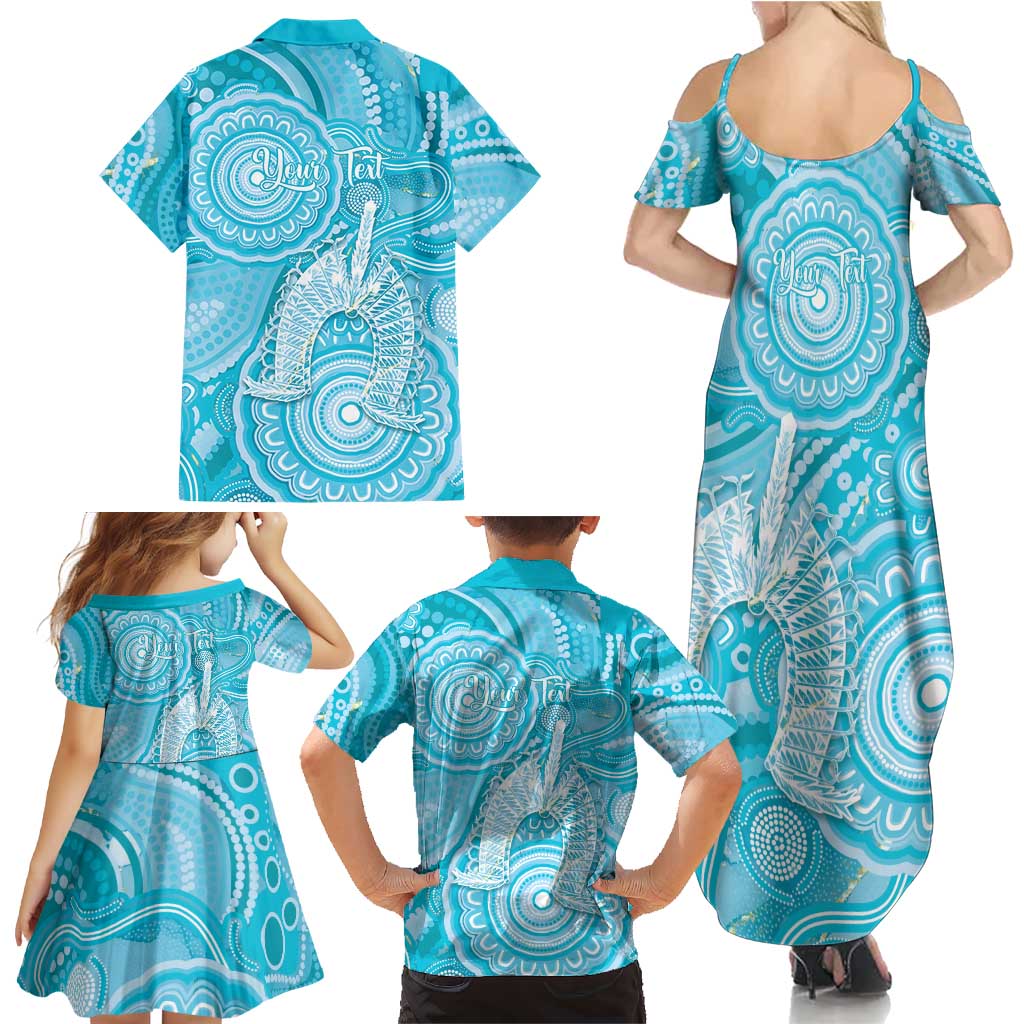 50 Years Deadly NAIDOC Week 2026 Personalised Family Matching Summer Maxi Dress and Hawaiian Shirt Dhari Blue Indigenous Art