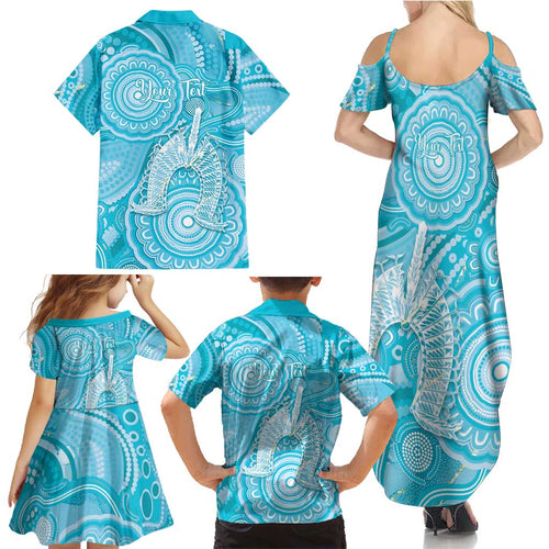 50 Years Deadly NAIDOC Week 2026 Personalised Family Matching Summer Maxi Dress and Hawaiian Shirt Dhari Blue Indigenous Art