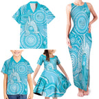 50 Years Deadly NAIDOC Week 2026 Personalised Family Matching Tank Maxi Dress and Hawaiian Shirt Dhari Blue Indigenous Art