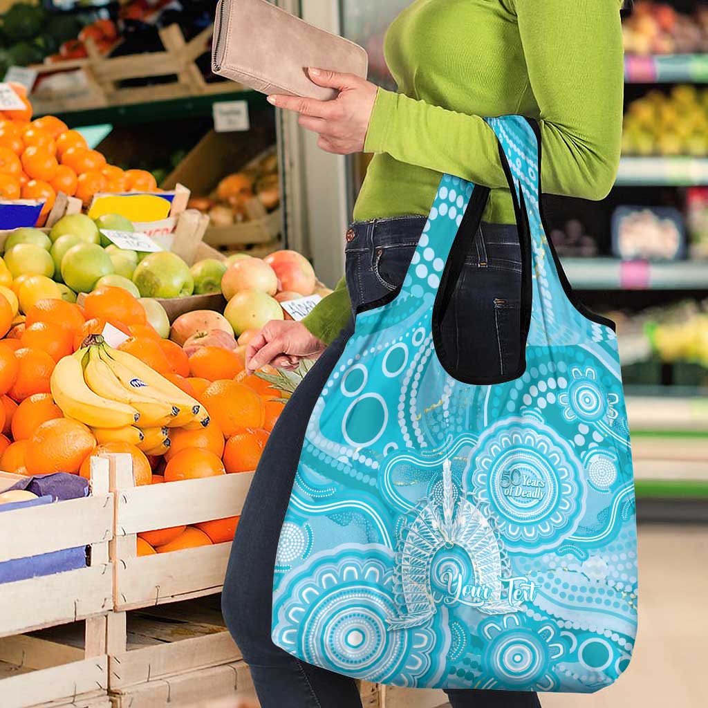 50 Years Deadly NAIDOC Week 2026 Personalised Grocery Bag Dhari Blue Indigenous Art