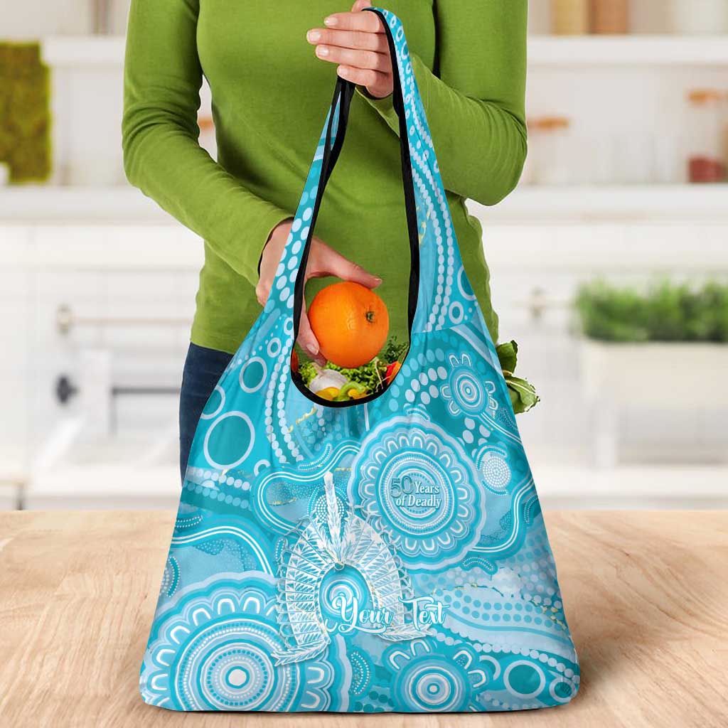 50 Years Deadly NAIDOC Week 2026 Personalised Grocery Bag Dhari Blue Indigenous Art