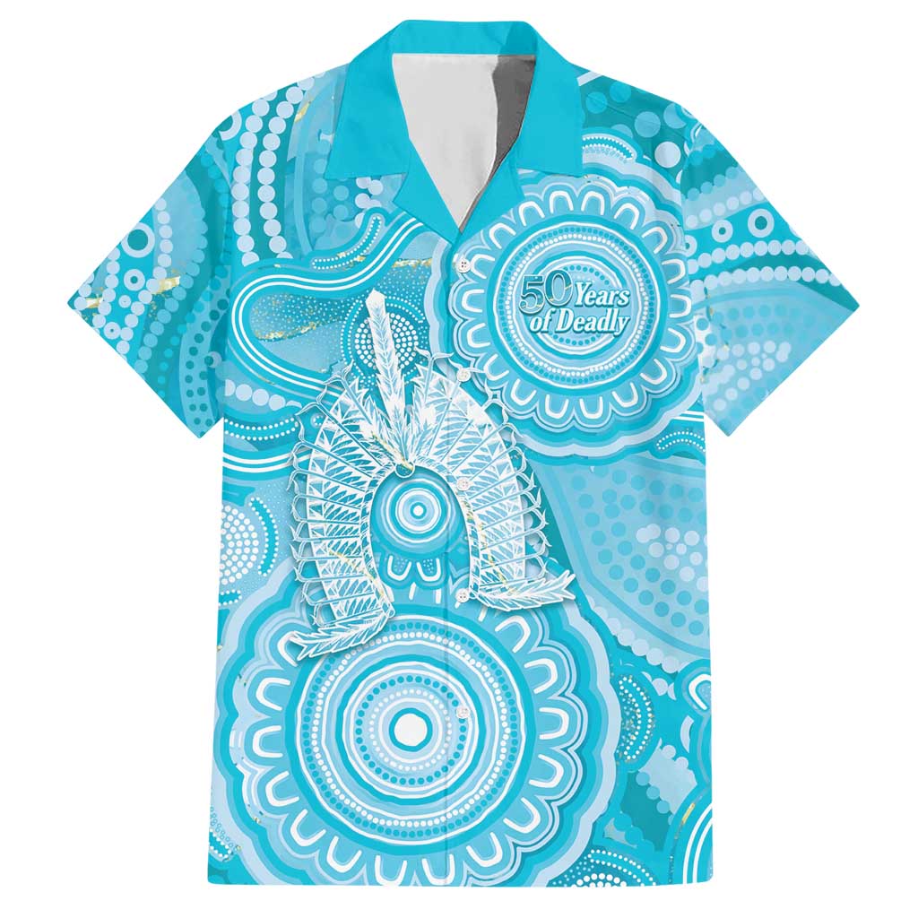 50 Years Deadly NAIDOC Week 2026 Personalised Hawaiian Shirt Dhari Blue Indigenous Art