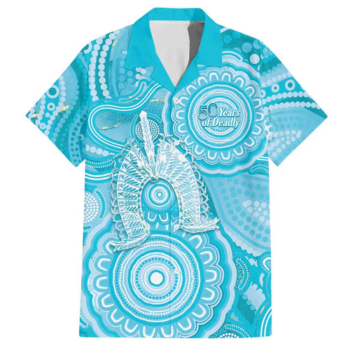 50 Years Deadly NAIDOC Week 2026 Personalised Hawaiian Shirt Dhari Blue Indigenous Art