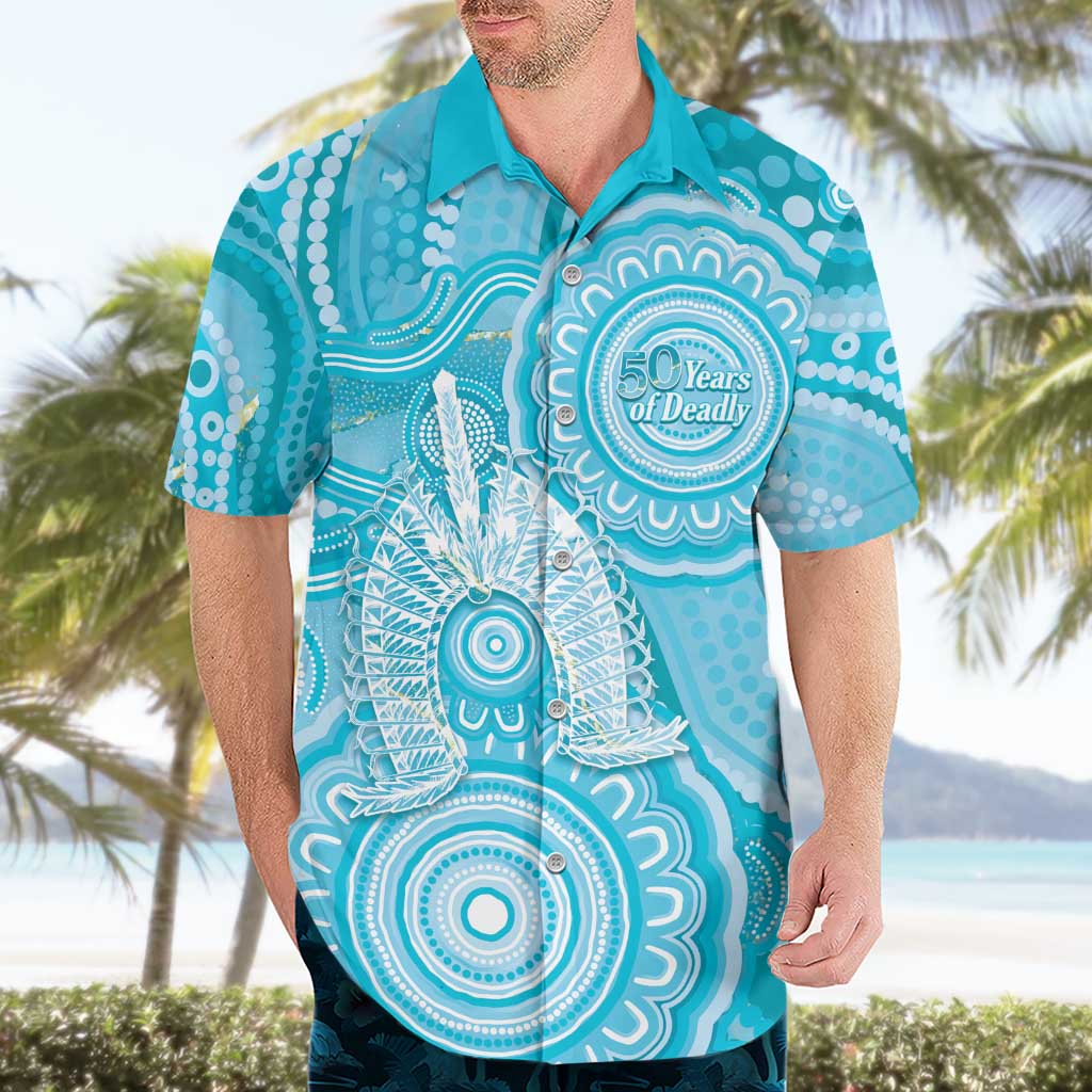 50 Years Deadly NAIDOC Week 2026 Personalised Hawaiian Shirt Dhari Blue Indigenous Art