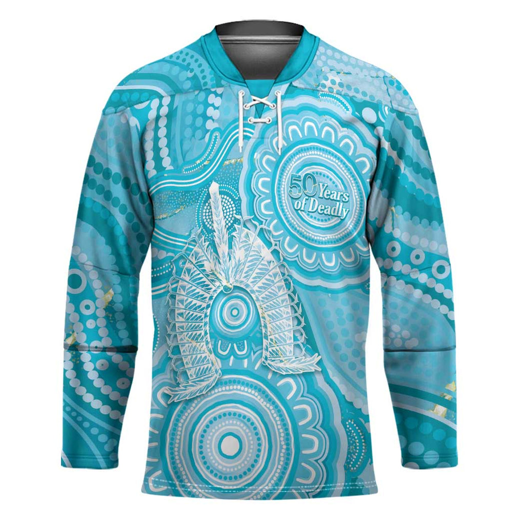 50 Years Deadly NAIDOC Week 2026 Personalised Hockey Jersey Dhari Blue Indigenous Art