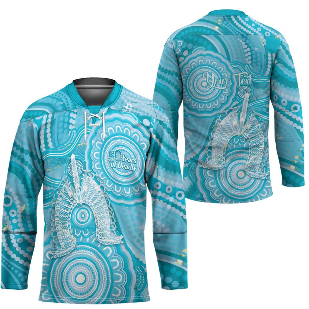50 Years Deadly NAIDOC Week 2026 Personalised Hockey Jersey Dhari Blue Indigenous Art