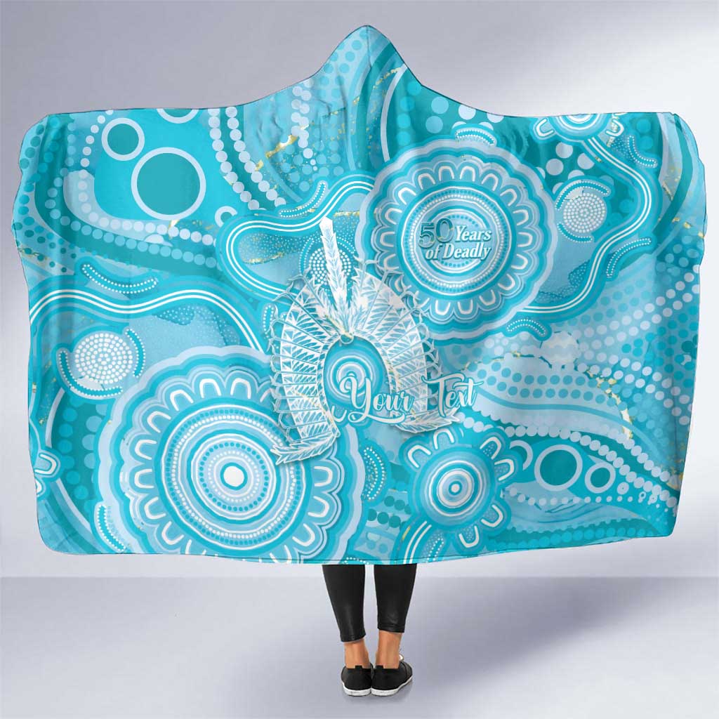 50 Years Deadly NAIDOC Week 2026 Personalised Hooded Blanket Dhari Blue Indigenous Art