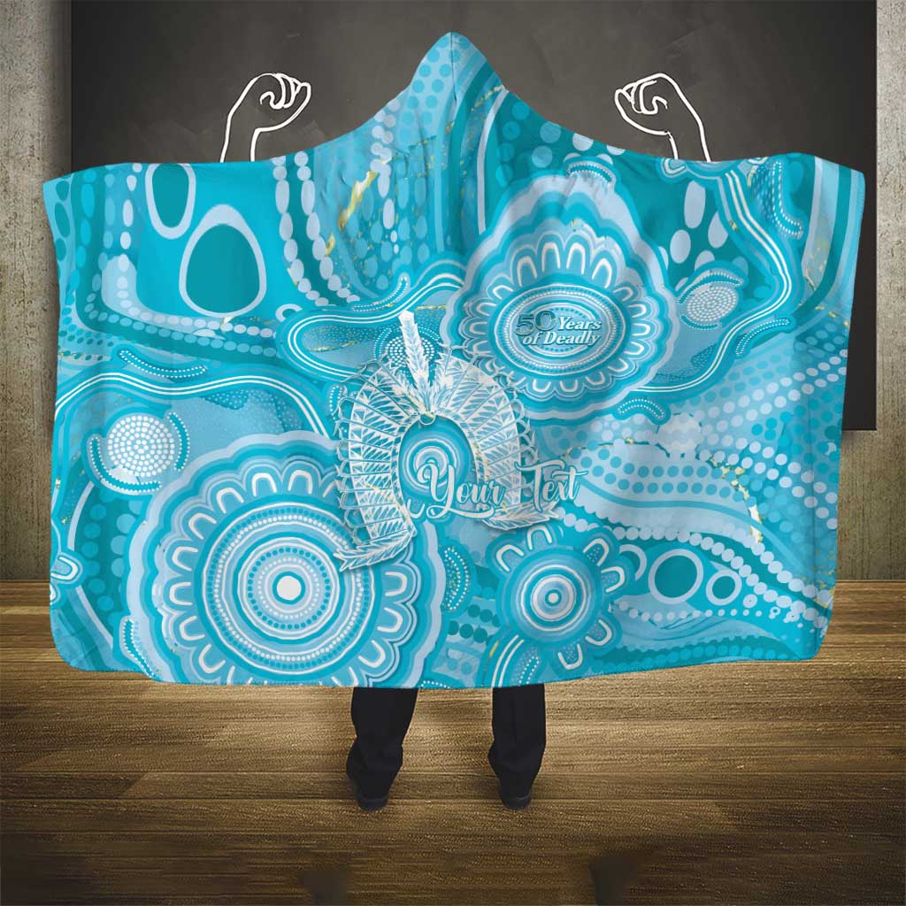 50 Years Deadly NAIDOC Week 2026 Personalised Hooded Blanket Dhari Blue Indigenous Art
