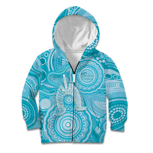 50 Years Deadly NAIDOC Week 2026 Personalised Kid Hoodie Dhari Blue Indigenous Art
