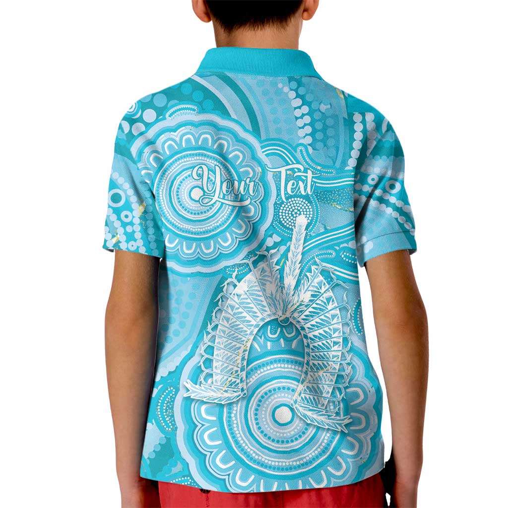50 Years Deadly NAIDOC Week 2026 Personalised Kid Polo Shirt Dhari Blue Indigenous Art