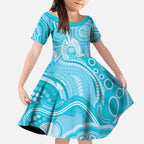 50 Years Deadly NAIDOC Week 2026 Personalised Kid Short Sleeve Dress Dhari Blue Indigenous Art