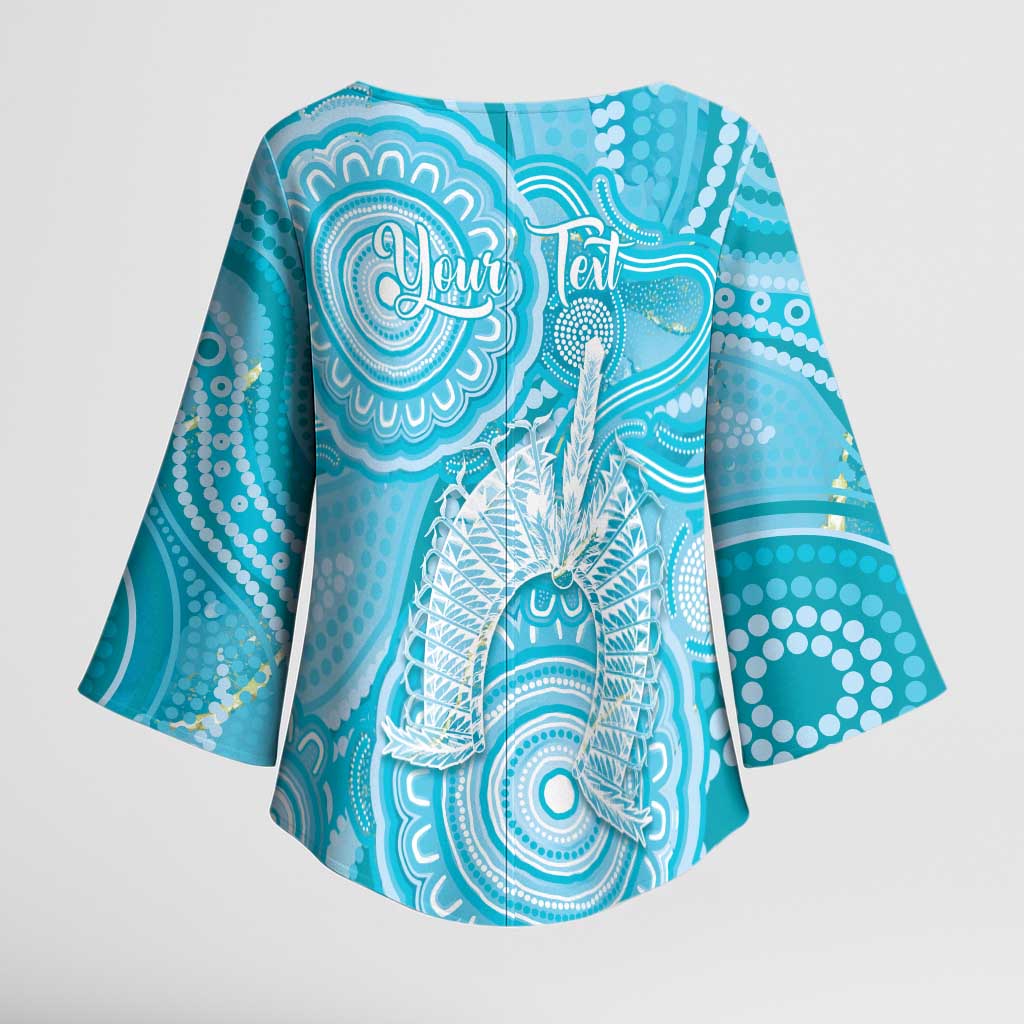 50 Years Deadly NAIDOC Week 2026 Personalised Kimono Sleeve Blouse Dhari Blue Indigenous Art