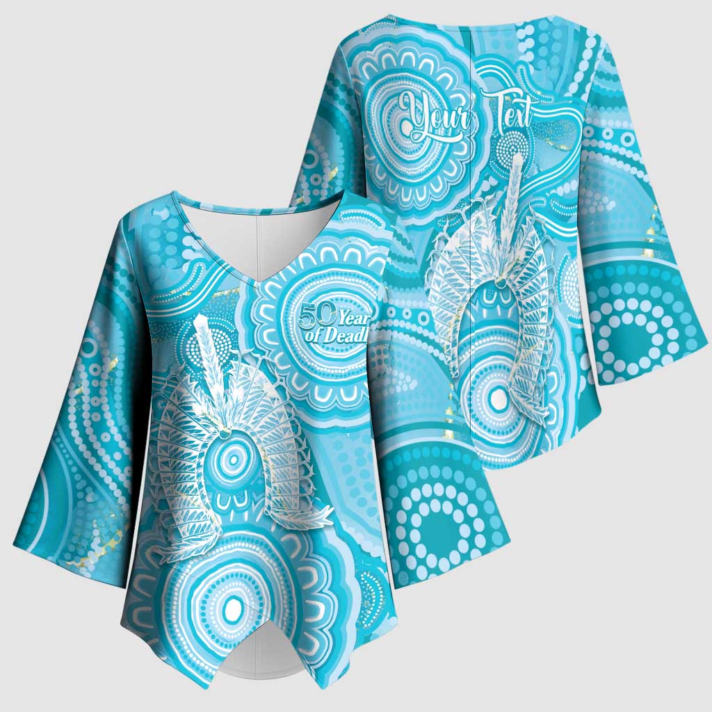 50 Years Deadly NAIDOC Week 2026 Personalised Kimono Sleeve Blouse Dhari Blue Indigenous Art