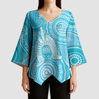 50 Years Deadly NAIDOC Week 2026 Personalised Kimono Sleeve Blouse Dhari Blue Indigenous Art