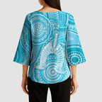 50 Years Deadly NAIDOC Week 2026 Personalised Kimono Sleeve Blouse Dhari Blue Indigenous Art