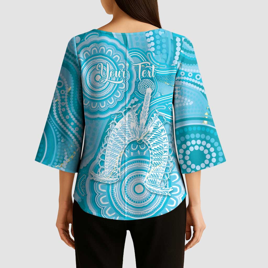 50 Years Deadly NAIDOC Week 2026 Personalised Kimono Sleeve Blouse Dhari Blue Indigenous Art
