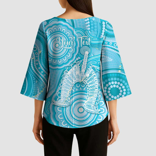50 Years Deadly NAIDOC Week 2026 Personalised Kimono Sleeve Blouse Dhari Blue Indigenous Art