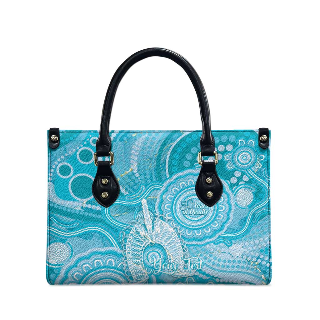 50 Years Deadly NAIDOC Week 2026 Personalised Leather Bag Dhari Blue Indigenous Art