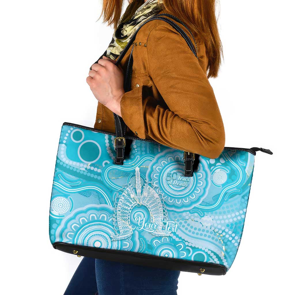 50 Years Deadly NAIDOC Week 2026 Personalised Leather Tote Bag Dhari Blue Indigenous Art