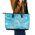 50 Years Deadly NAIDOC Week 2026 Personalised Leather Tote Bag Dhari Blue Indigenous Art