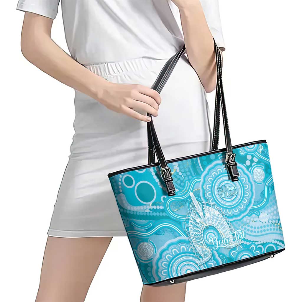 50 Years Deadly NAIDOC Week 2026 Personalised Leather Tote Bag Dhari Blue Indigenous Art