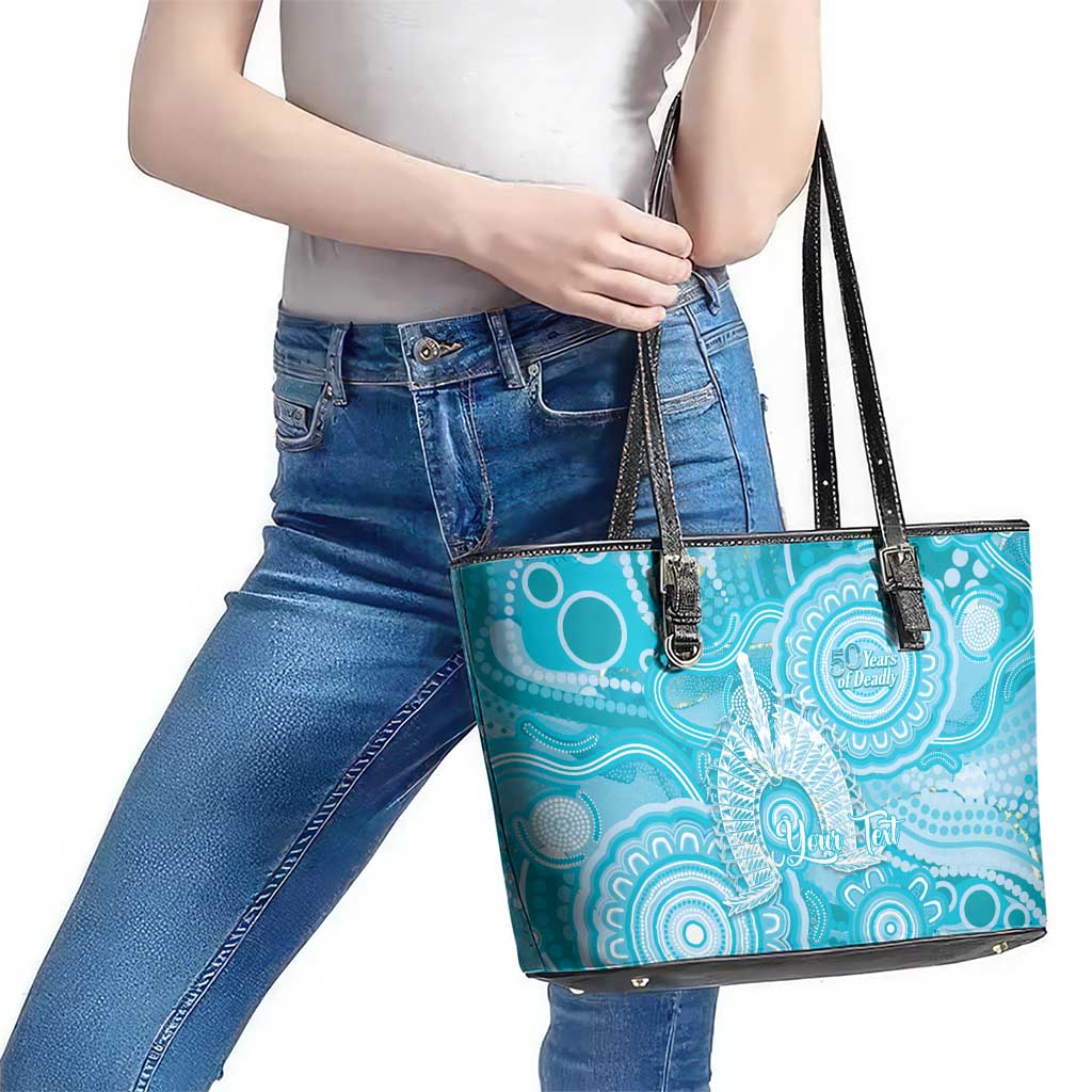 50 Years Deadly NAIDOC Week 2026 Personalised Leather Tote Bag Dhari Blue Indigenous Art