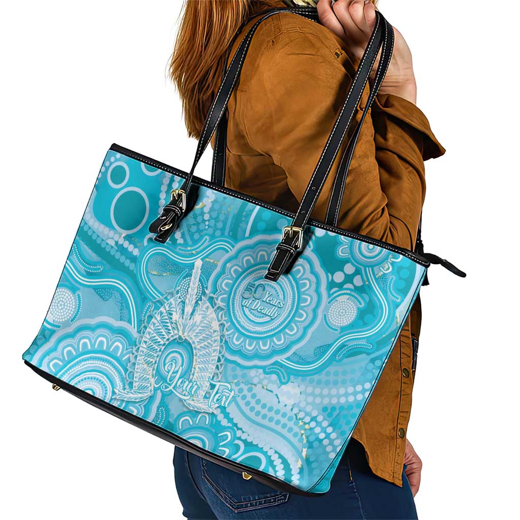 50 Years Deadly NAIDOC Week 2026 Personalised Leather Tote Bag Dhari Blue Indigenous Art