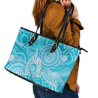 50 Years Deadly NAIDOC Week 2026 Personalised Leather Tote Bag Dhari Blue Indigenous Art