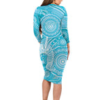 50 Years Deadly NAIDOC Week 2026 Personalised Long Sleeve Bodycon Dress Dhari Blue Indigenous Art