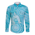 50 Years Deadly NAIDOC Week 2026 Personalised Long Sleeve Button Shirt Dhari Blue Indigenous Art