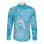 50 Years Deadly NAIDOC Week 2026 Personalised Long Sleeve Button Shirt Dhari Blue Indigenous Art