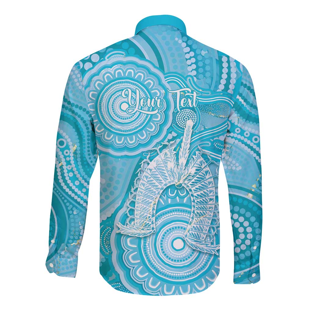 50 Years Deadly NAIDOC Week 2026 Personalised Long Sleeve Button Shirt Dhari Blue Indigenous Art