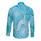50 Years Deadly NAIDOC Week 2026 Personalised Long Sleeve Button Shirt Dhari Blue Indigenous Art