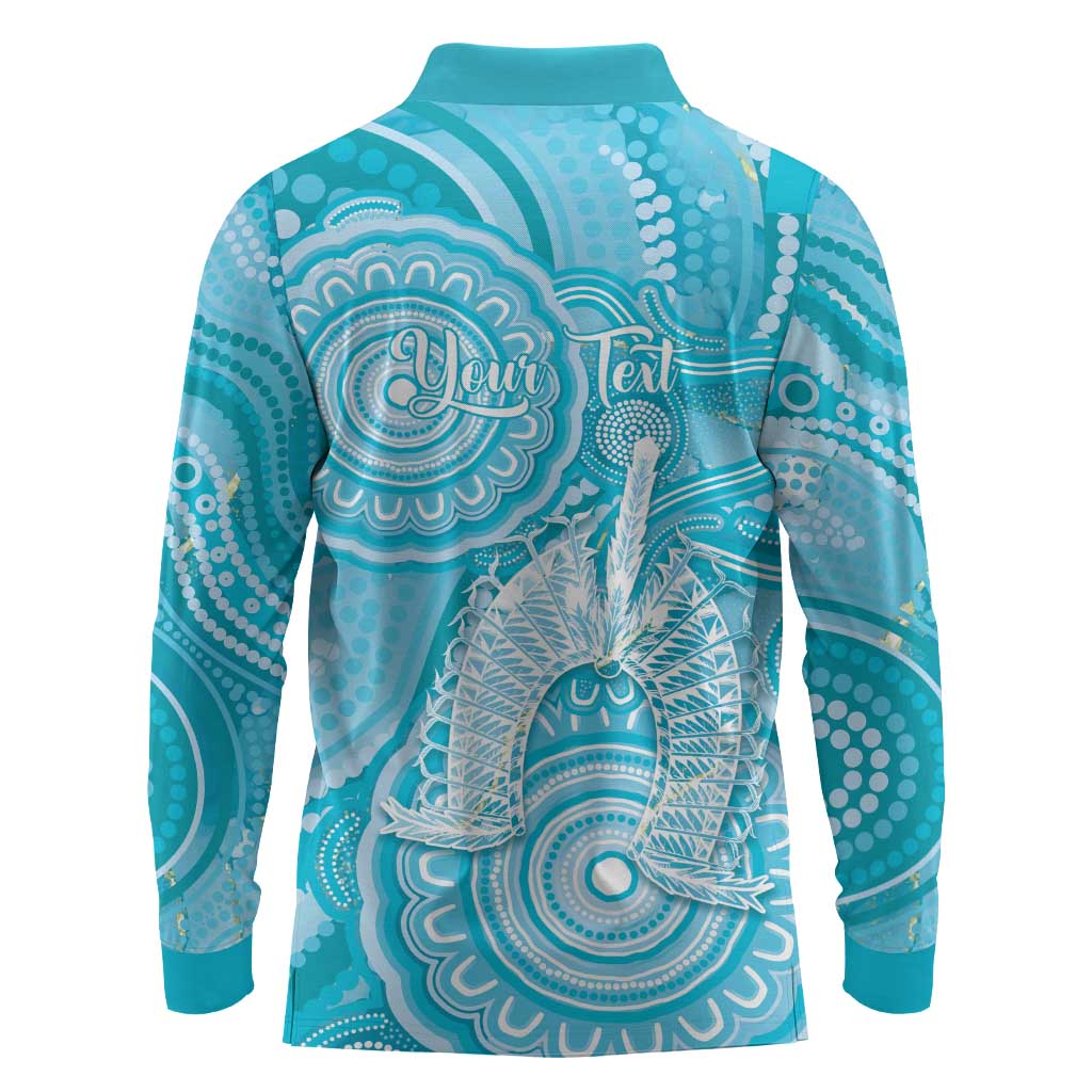50 Years Deadly NAIDOC Week 2026 Personalised Long Sleeve Polo Shirt Dhari Blue Indigenous Art